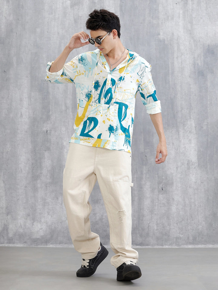Graffiti AOP Hooded Shirt | White