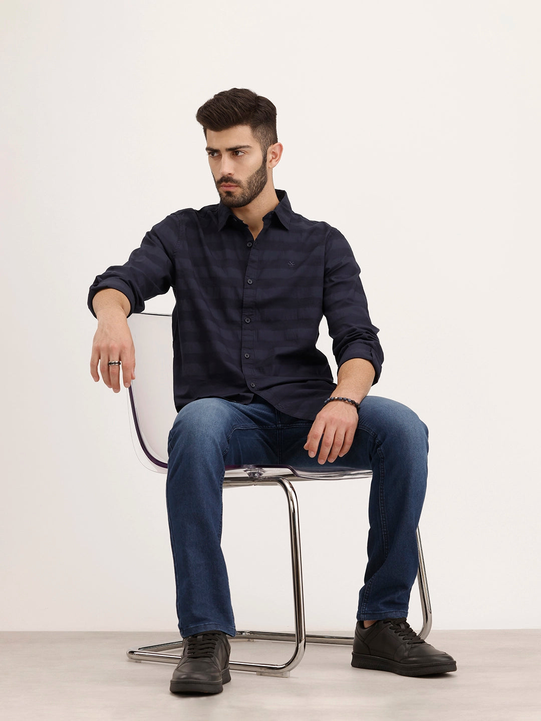 Regular Fit Striped Full Sleeve Shirt | Blue