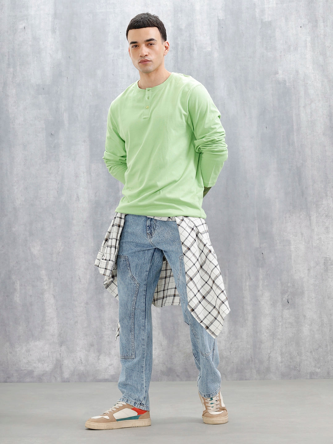 Wrogn Classic Henley T-Shirt For Men's | Green