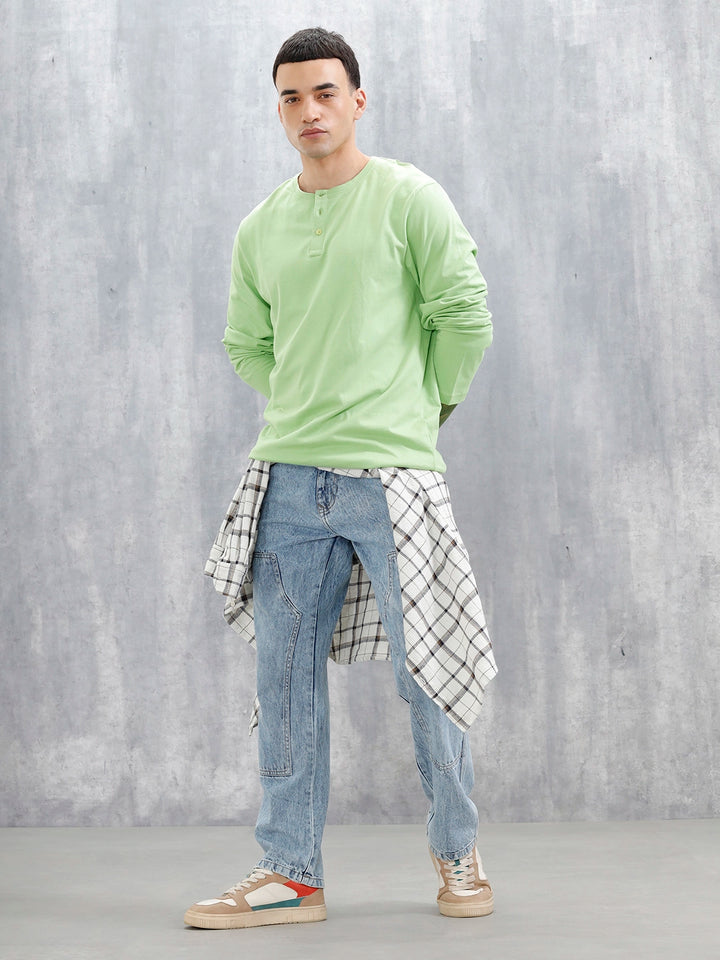 Wrogn Classic Henley T-Shirt For Men's | Green