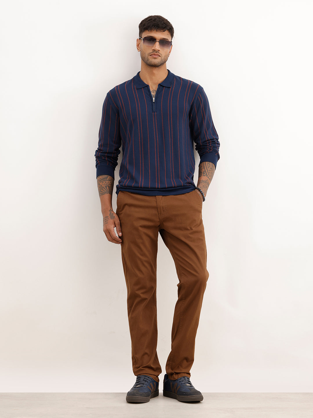 Slim Fit Flatknit Full Sleeve Polo T-Shirt | Navy Blue | WPT02FSSL1256S