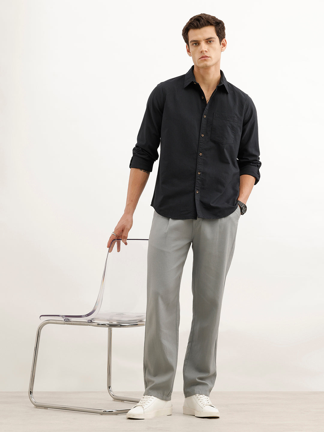 Regular Fit Striped Shirt  | Black