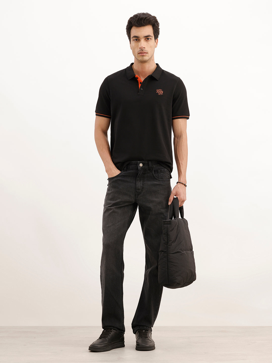 Solid Slim Fit Tipping Detail Polo T-Shirt | Black