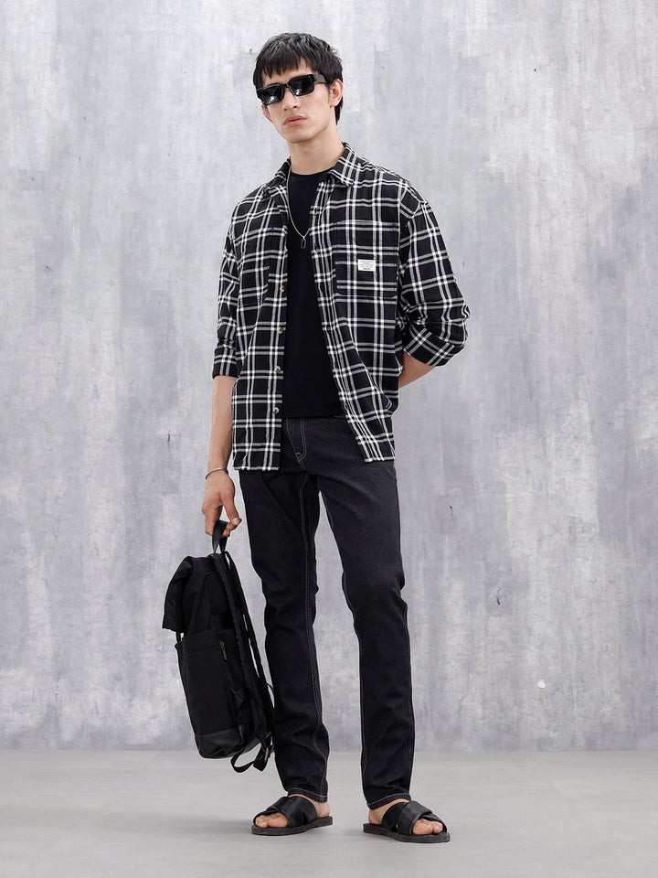 Casual Oversized Fit Checkered Pattern Shirt | Black