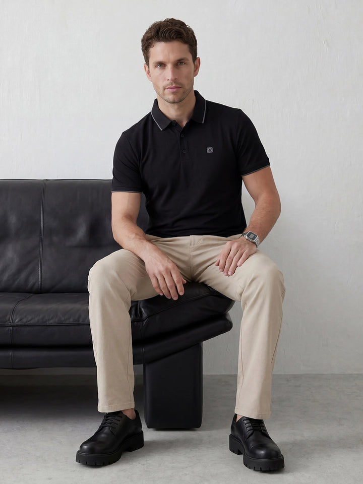 Solid Tipping Collar Polo T-Shirt | Black