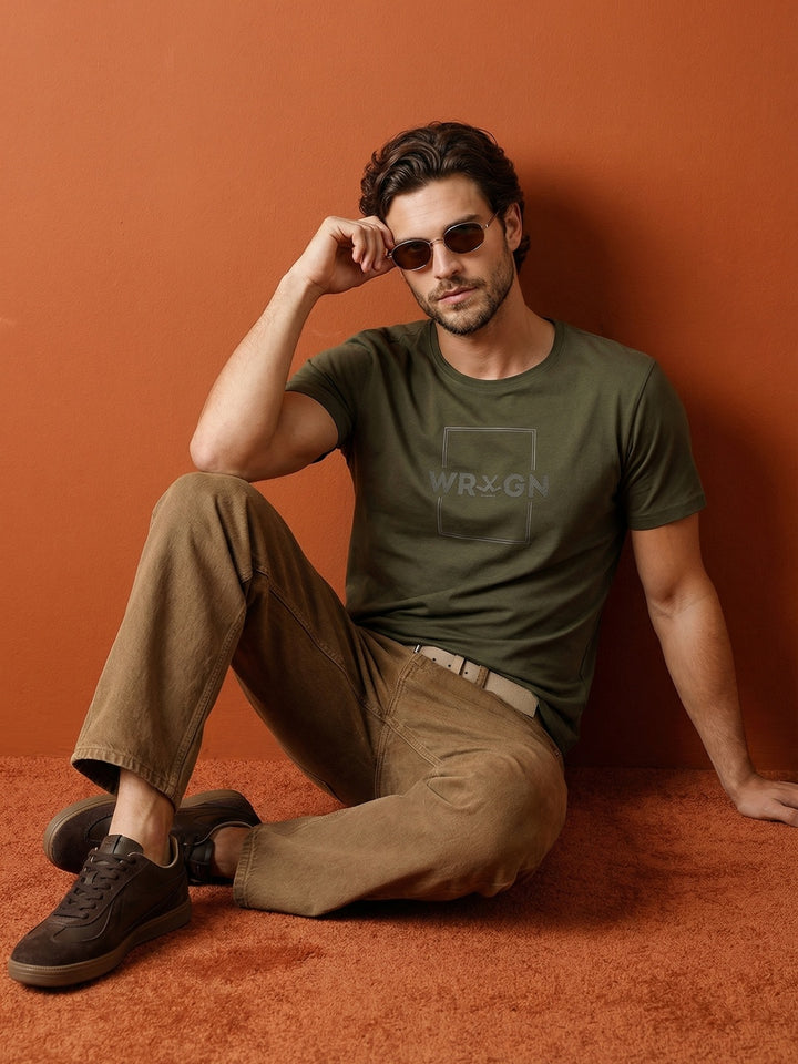 Solid Slim Fit HD Printed T-Shirt | Olive