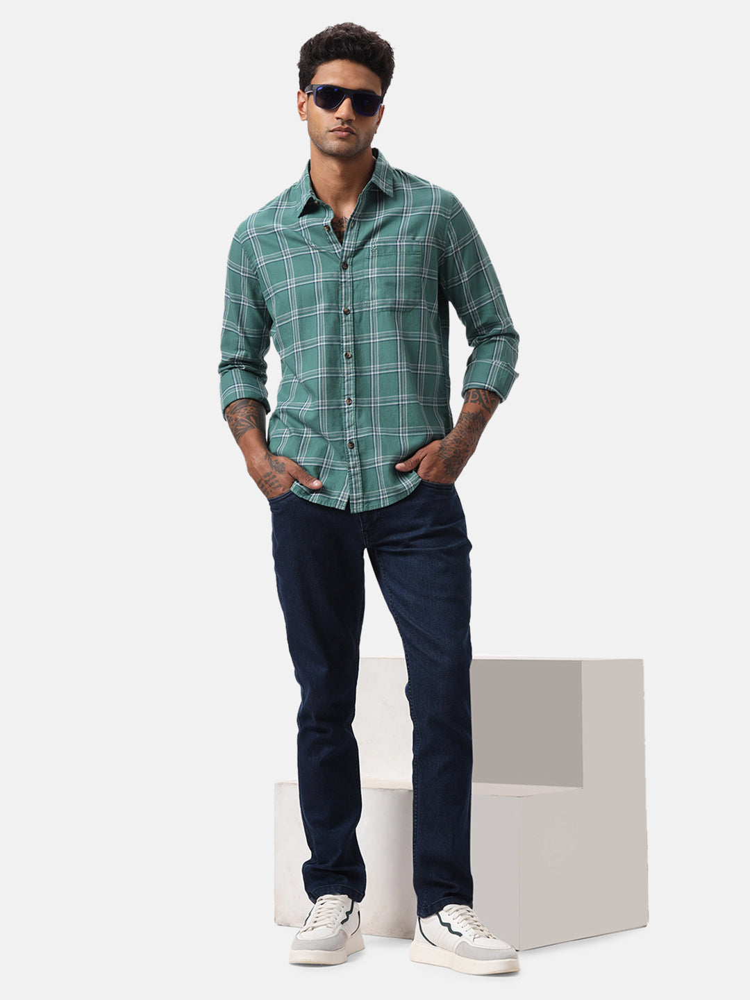 Green Blocks Checked Shirt