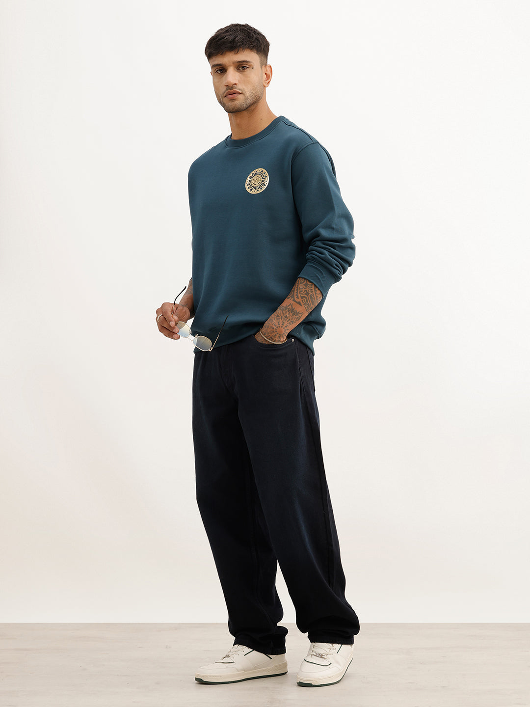 Comfort Fit Foil Printed Sweatrshirt | Teal