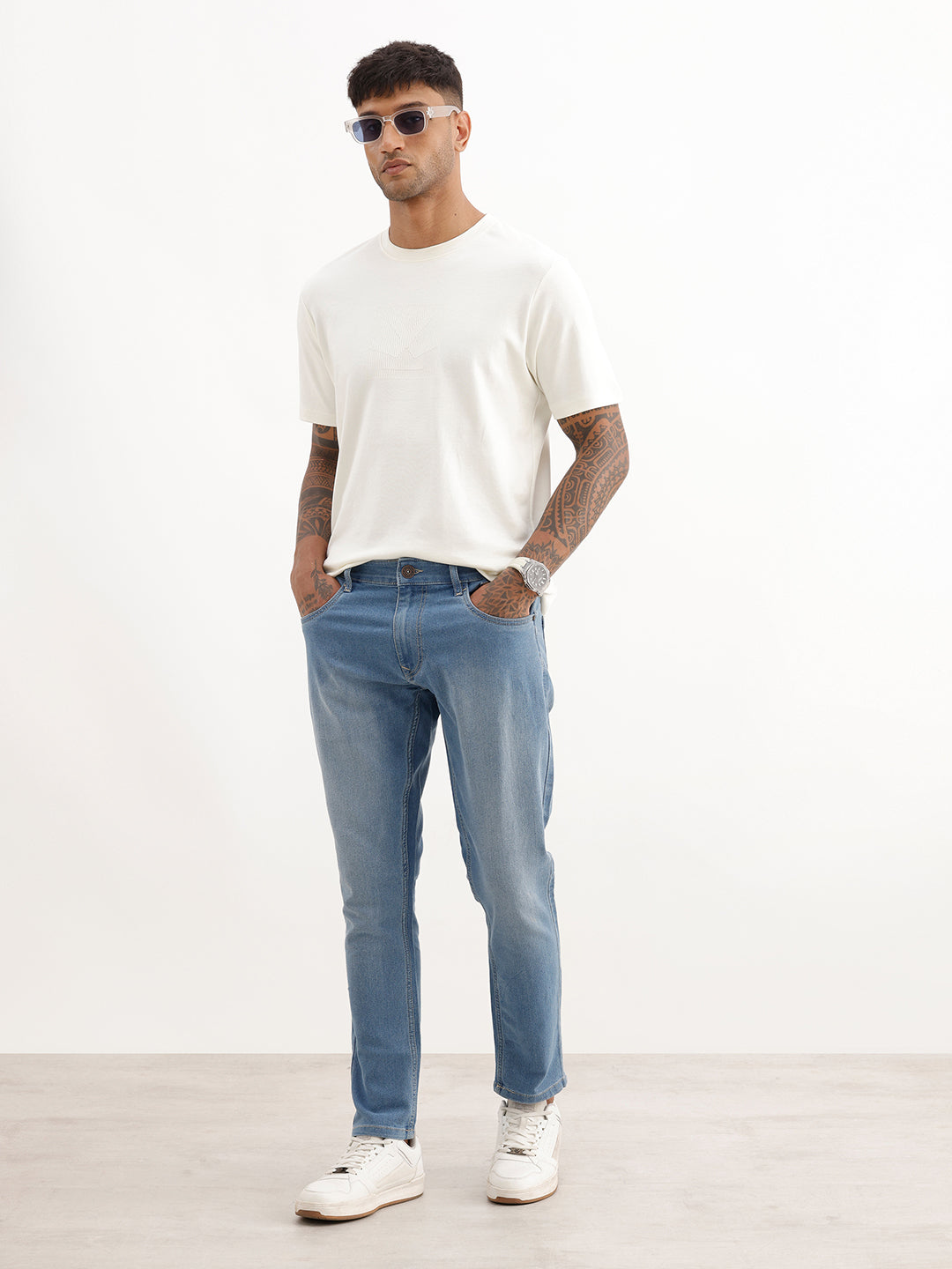 Washed Slim Cropped Denim Jeans | Light Blue
