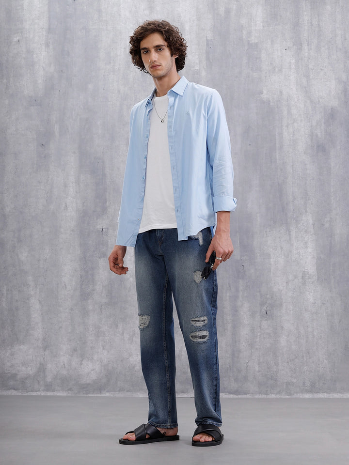 Solid Anti Fit Distressed Jeans | Blue