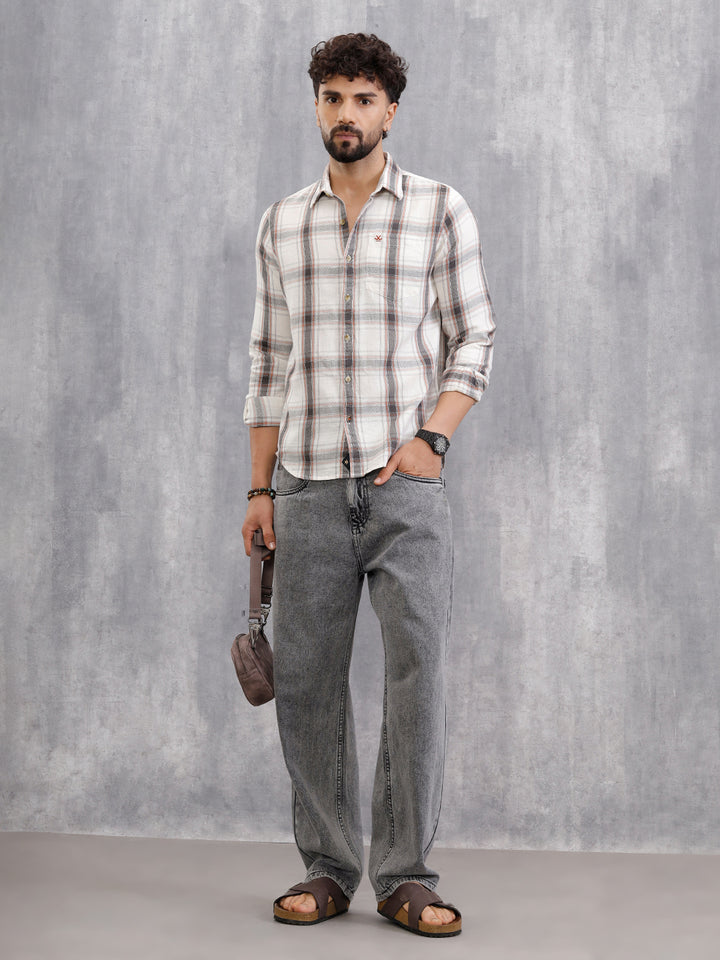 Dobby Textured Shirt In Slim Fit | White