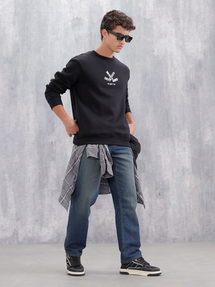 Men's Casual Branded Comfort Fit Sweatshirt  | Black
