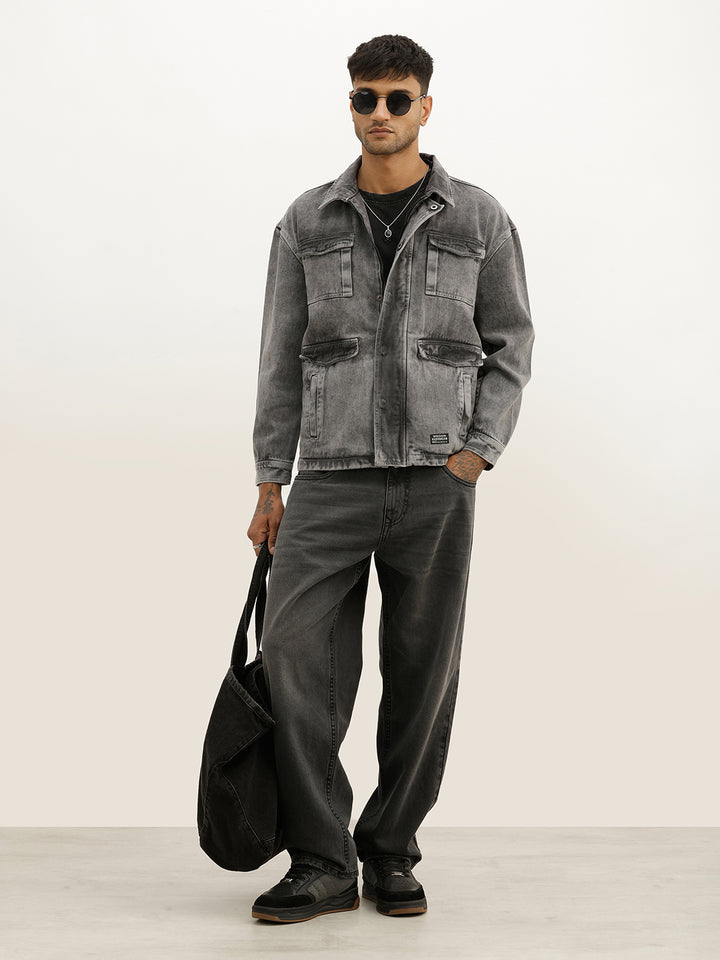 Relaxed Fit Douible Pocket Denim Jacket | Grey