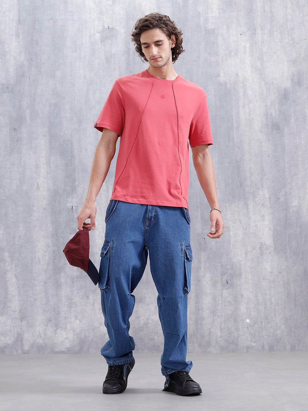 Men Solid Comfort Fit Tshirt With Pipping Detail | Red
