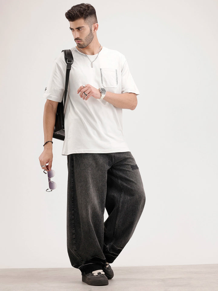 Oversized Embroidered Patch Pocket | White