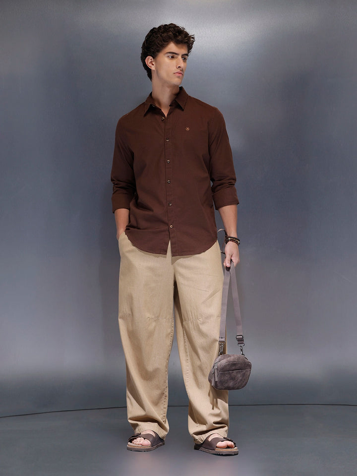 Men's Slim Fit Casual Shirt  |  Brown