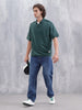 Men Oversized Fit Casual Johnny Collar T-shirt | Dark Green