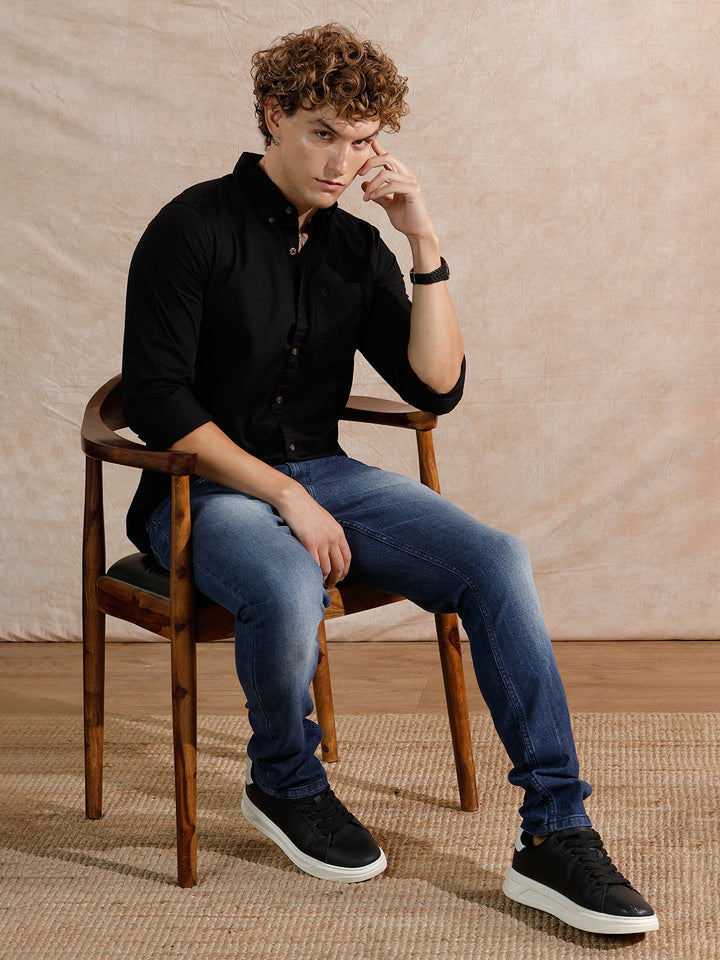 Solid Full Sleeve Regular Fit Shirt | Black