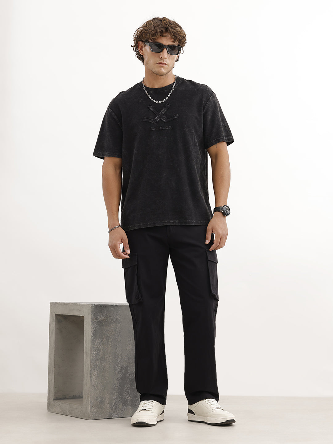 Solid Loose Fit Cargo Trouser | Black