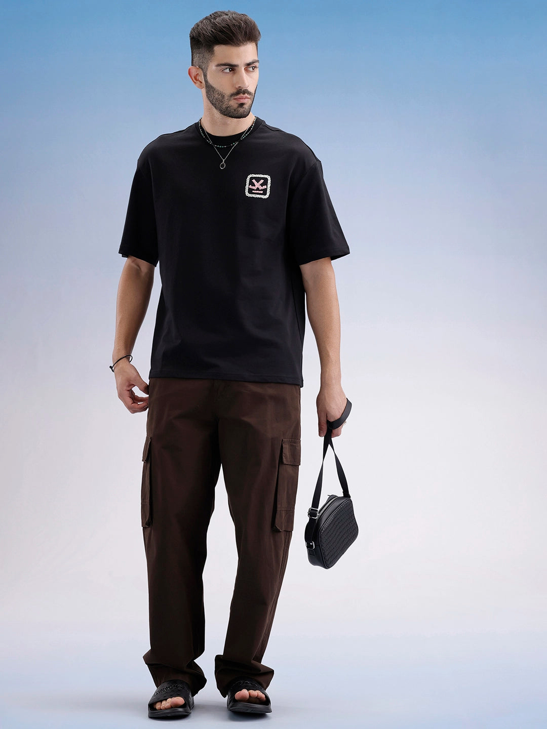 Oversized Fit Puffer Back Printed T-Shirt | Black