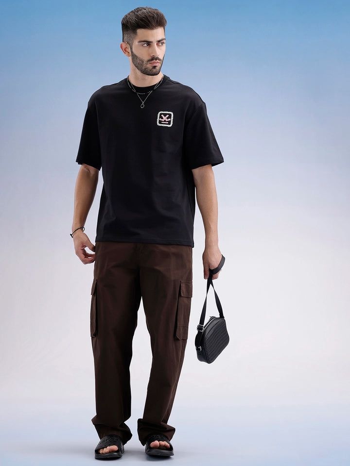 Oversized Fit Puffer Back Printed T-Shirt | Black