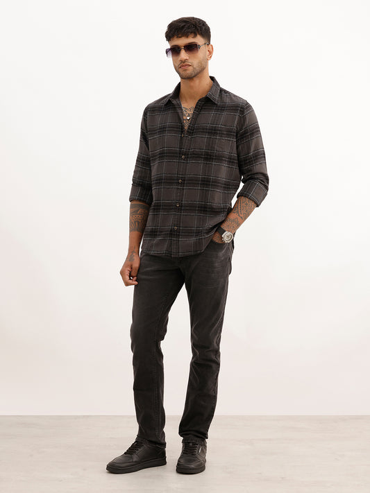 Slim Fit Full Sleeve Flannel Shirt | Dark Grey