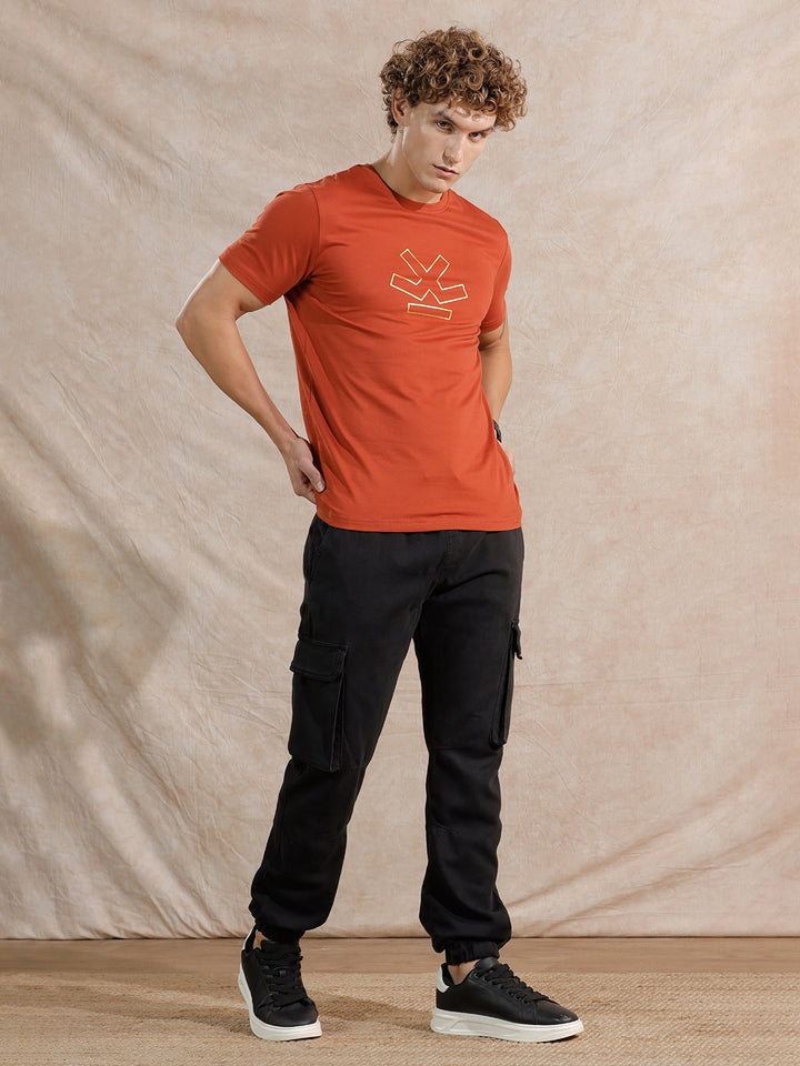 Silver Foil Print Slim Fit T-Shirt | Rust