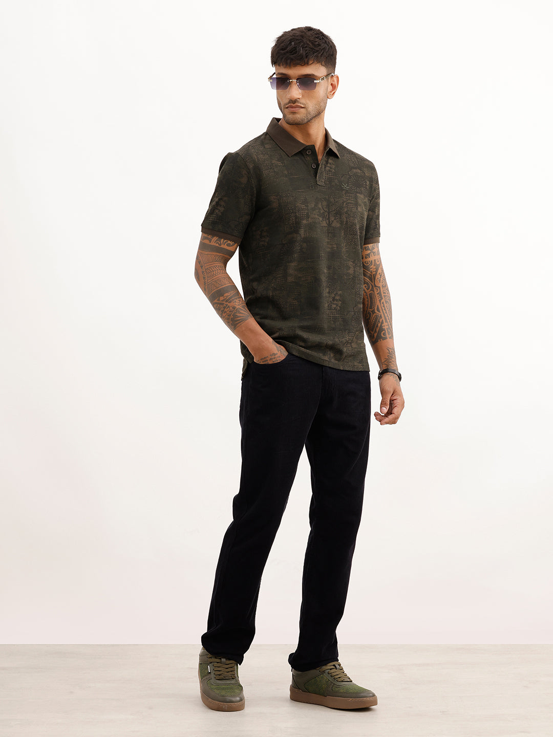 Classic Slim Fit AOP Polo T-Shirt | Olive | WPT02HSSL1599S
