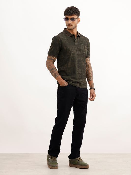 Classic Slim Fit AOP Polo T-Shirt | Olive