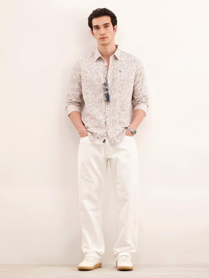 Textured Regular Fit AOP Shirt | Beige