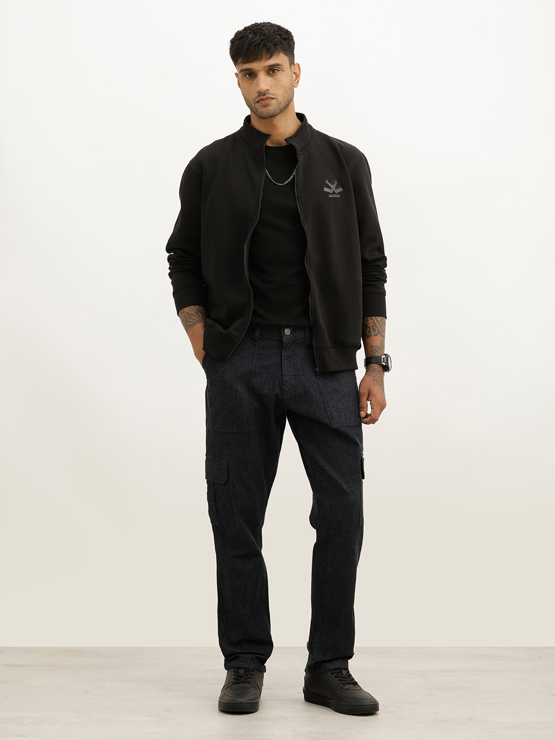 Washed Slim Fit Denim Cargo | Dark Blue