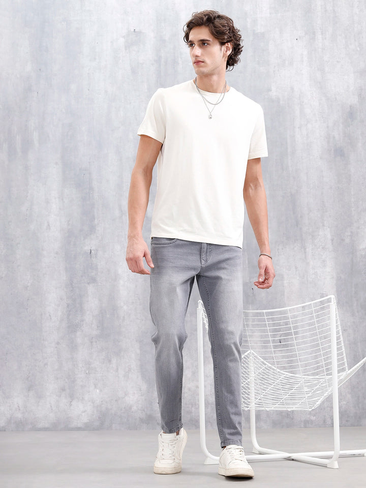 Men Casual Skinny Crop Jeans | Grey