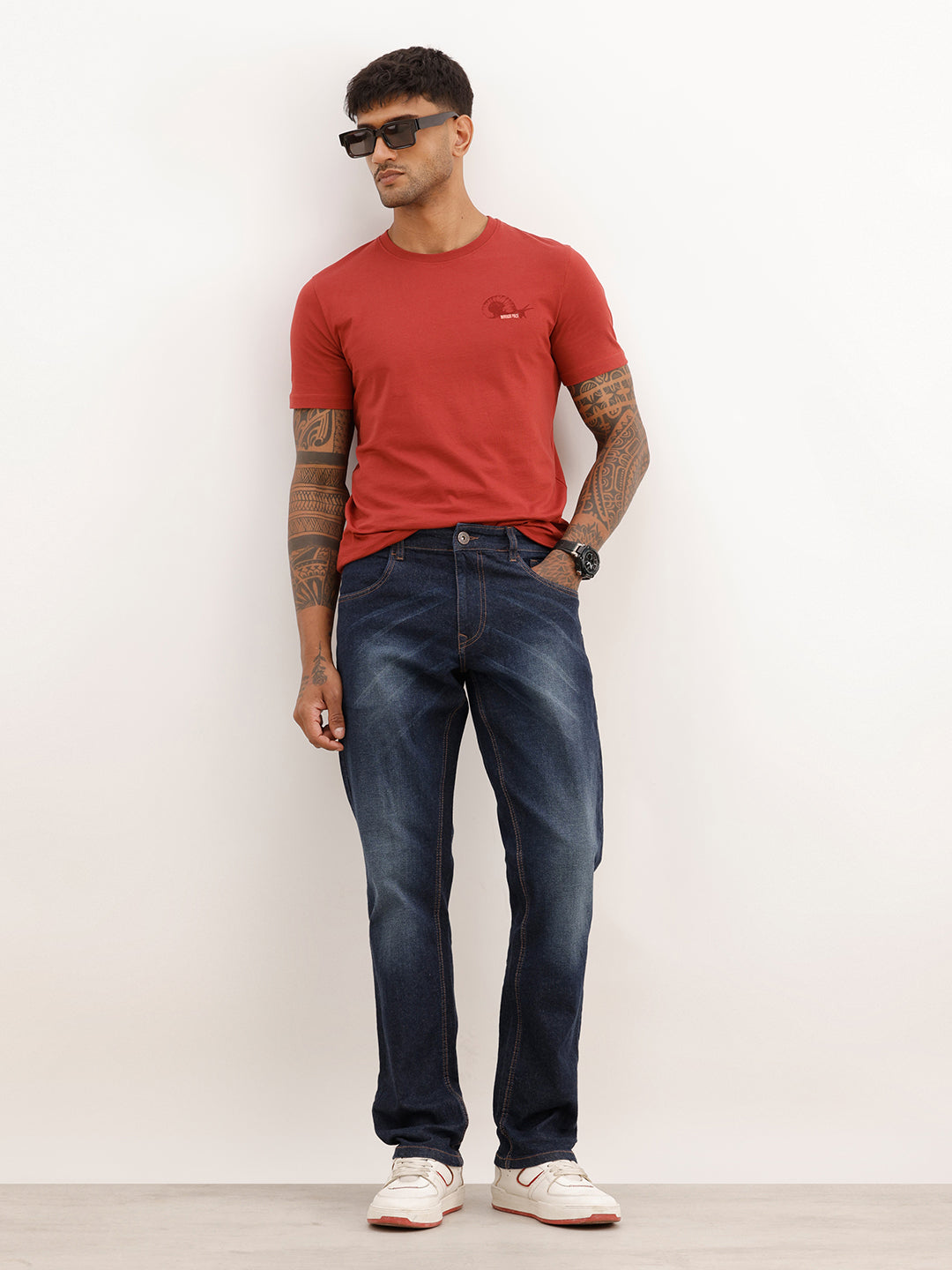 Faded Straight Fit Denim Jeans | Blue