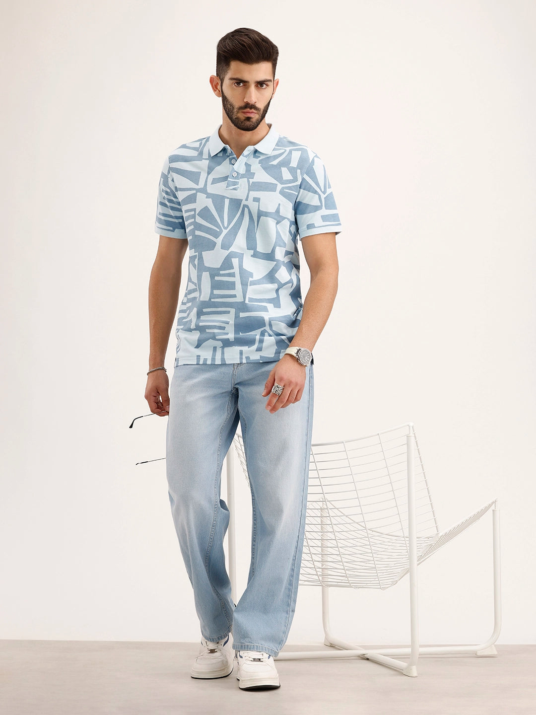 Slim Fit AOP Polo T-Shirt | Blue