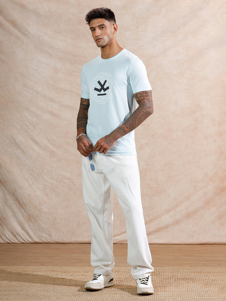 Spiral Circles Logo Printed T-Shirt | Blue