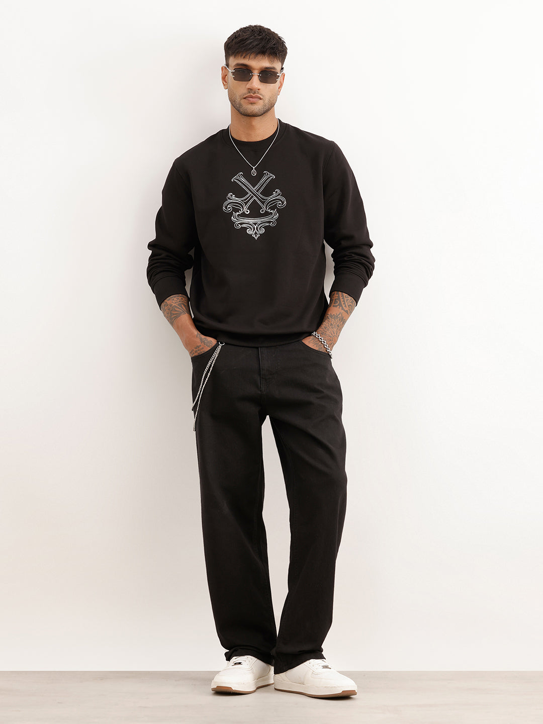 Regular Fit Foil Printed Sweatshirt | Black