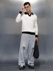 Textured Knit Sweater with Contrast Trim | White