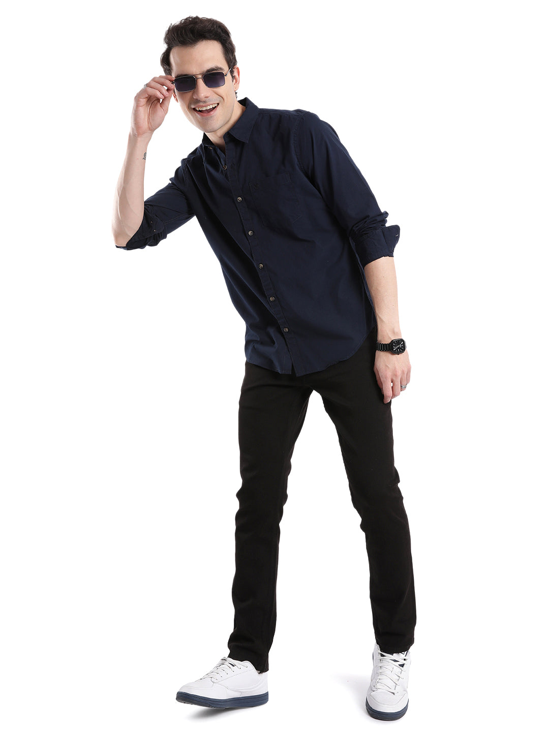 Navy Blue Solid Poplin Shirt