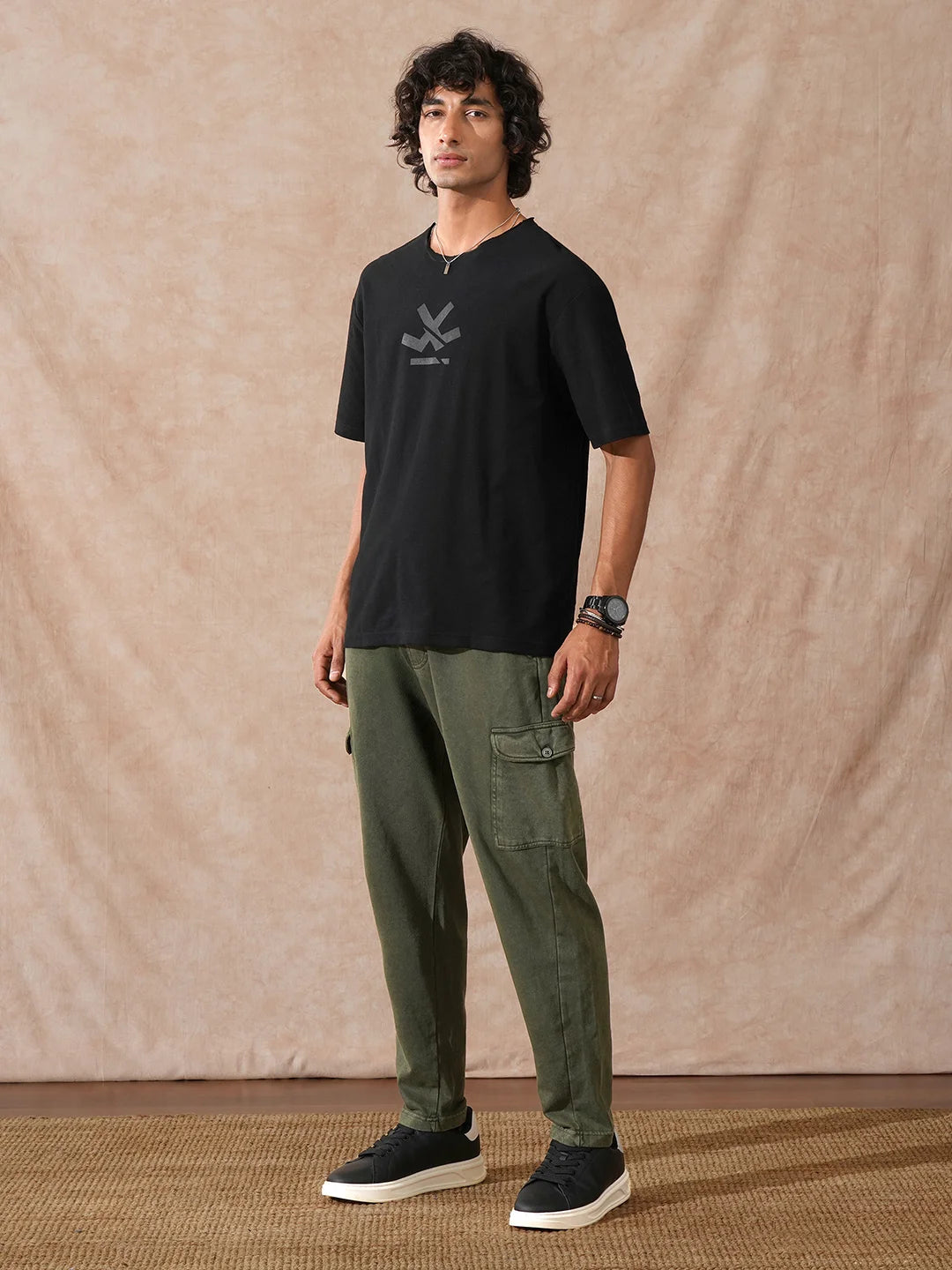 Heavy GSM Raw Edge Collar T-Shirt | Black