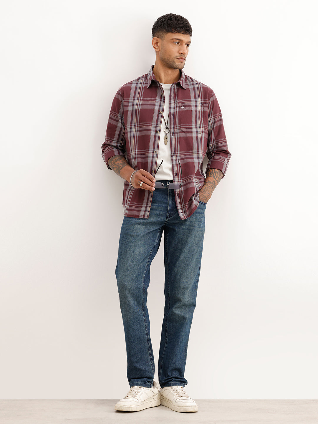 Regular Fit Checkered Shirt | Wine