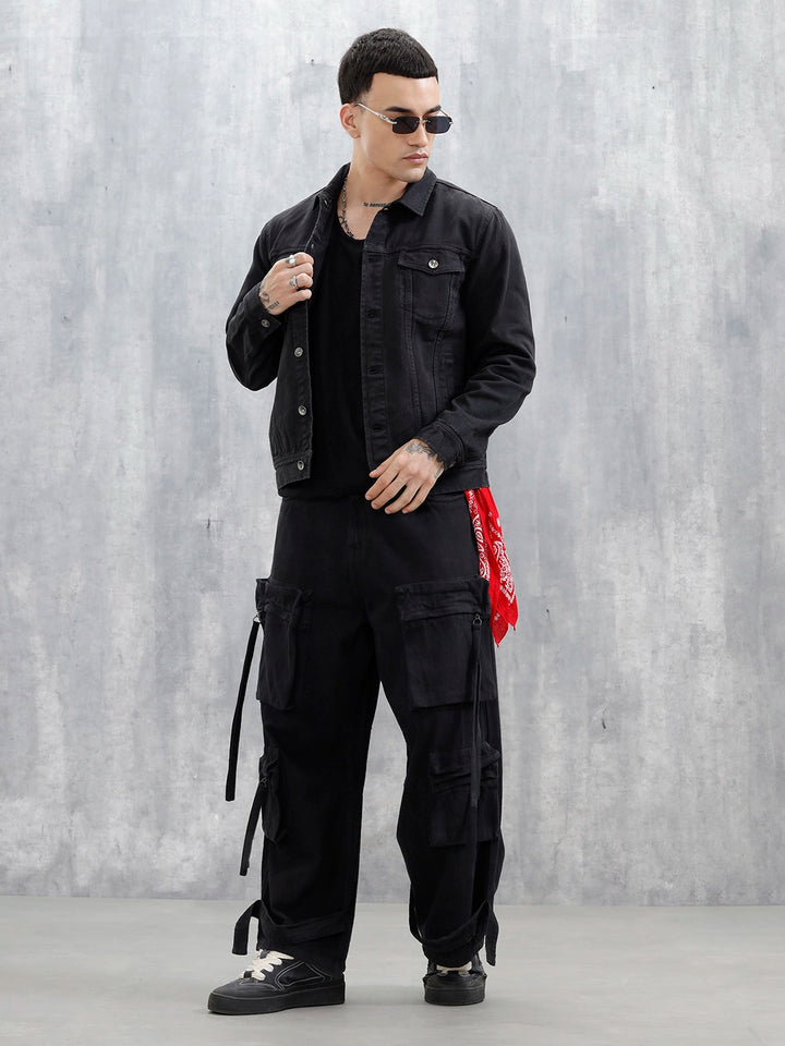 Wrogn Men's Solid Casual Denim Jacket | Black