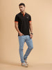 Contrast Details Slim Fit Polo T-Shirt |Black