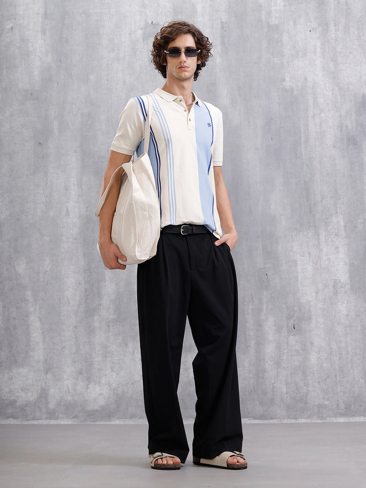 Yarn Dyed Striped Polo T-Shirt | Off White