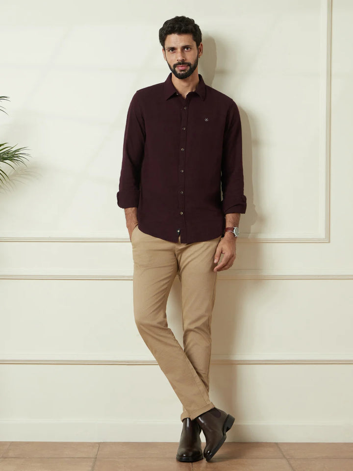 Textured Slim Fit Shirt | Maroon