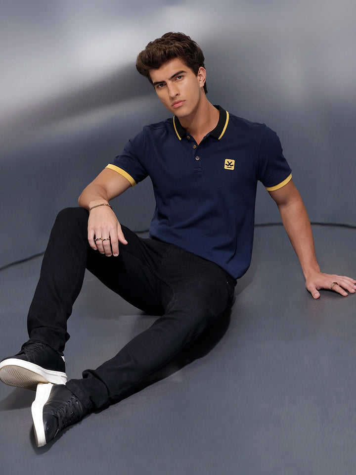 Classic Tipping Collar Polo T-Shirt   |  Navy Blue