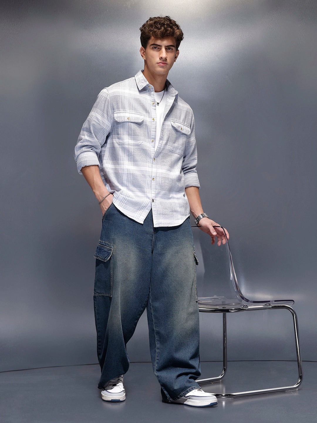 Men's Casual Dobby Shacket  | Grey