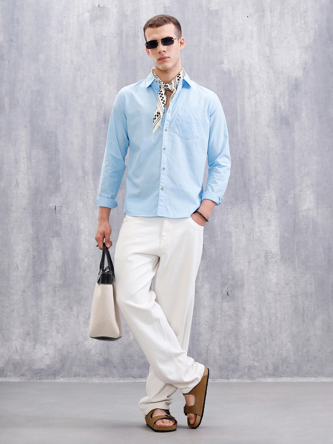 Solid Cotton Slub Shirt | Blue