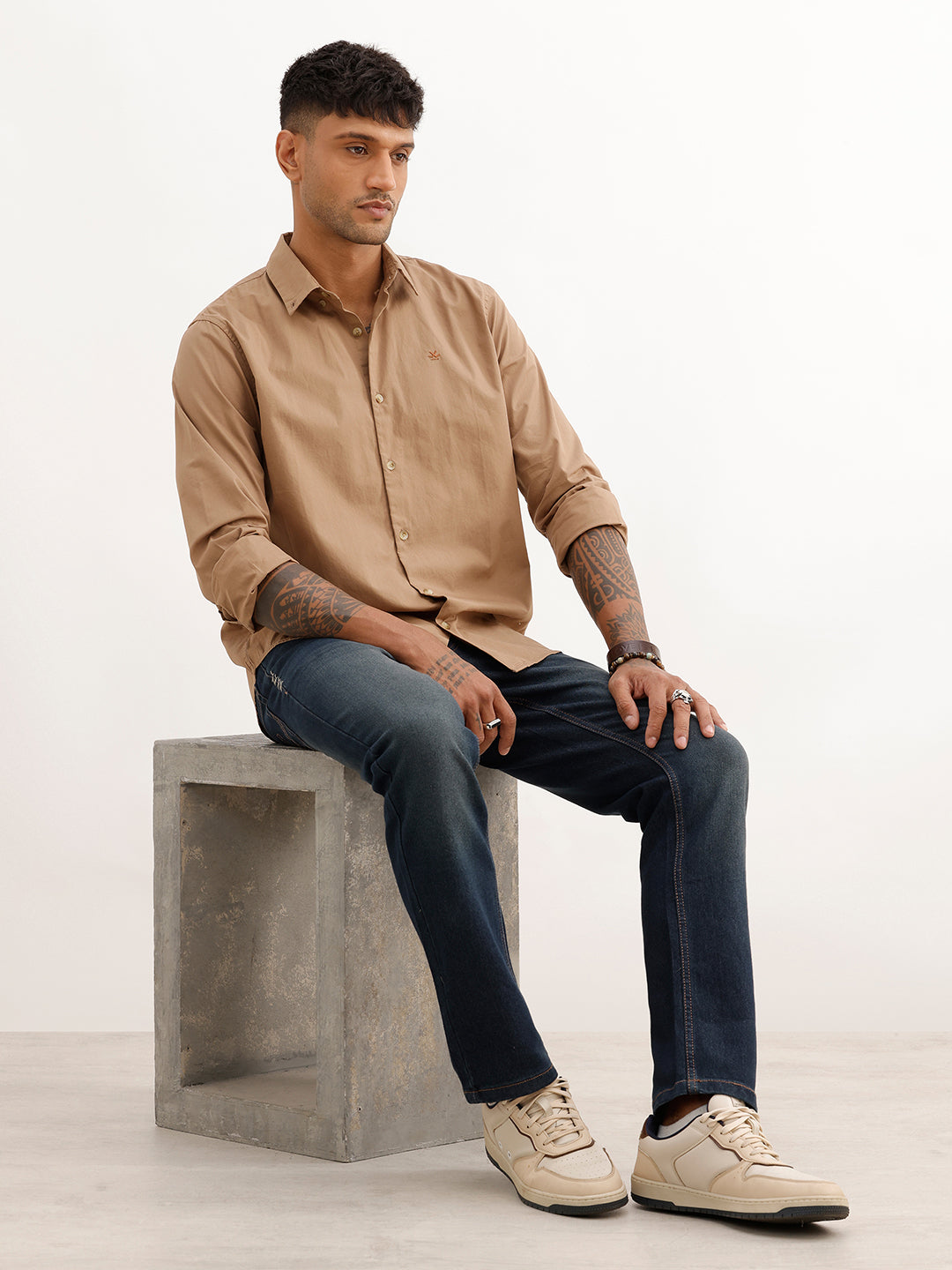 Solid Regular Fit Full Sleeve Shirt | Khaki