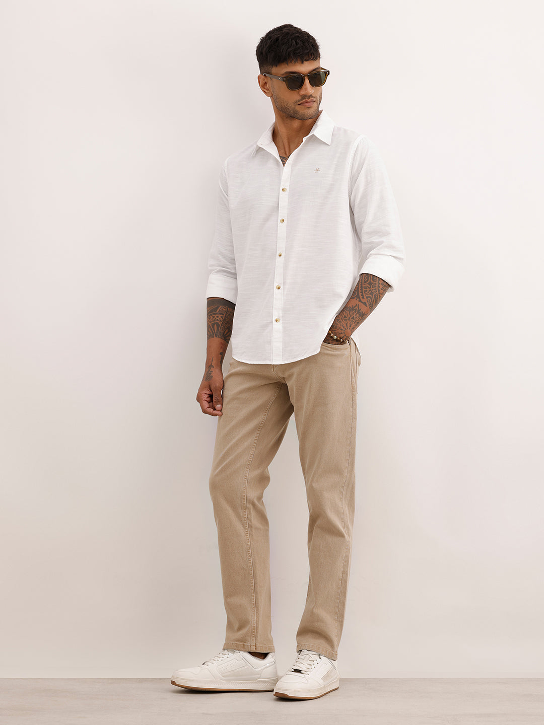 Textured Slim Fit 100% Cotton Shirt | Cream | WSH02FSSL7074W