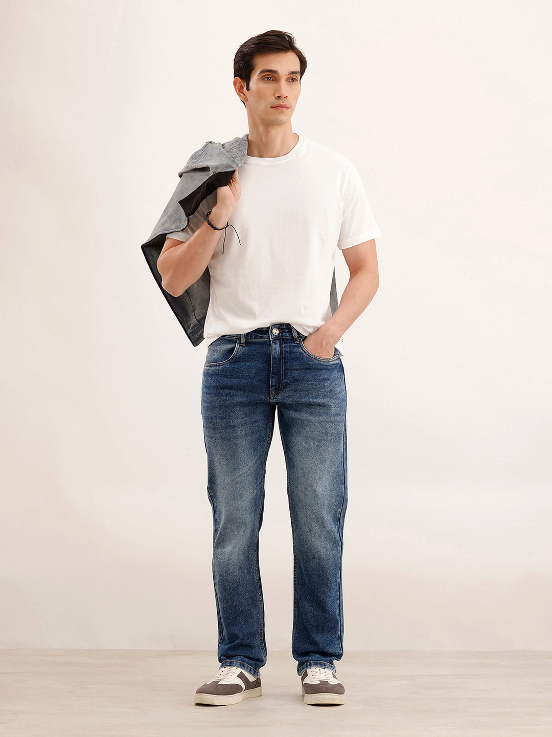 Faded Straight Fit Denim Jeans | Blue